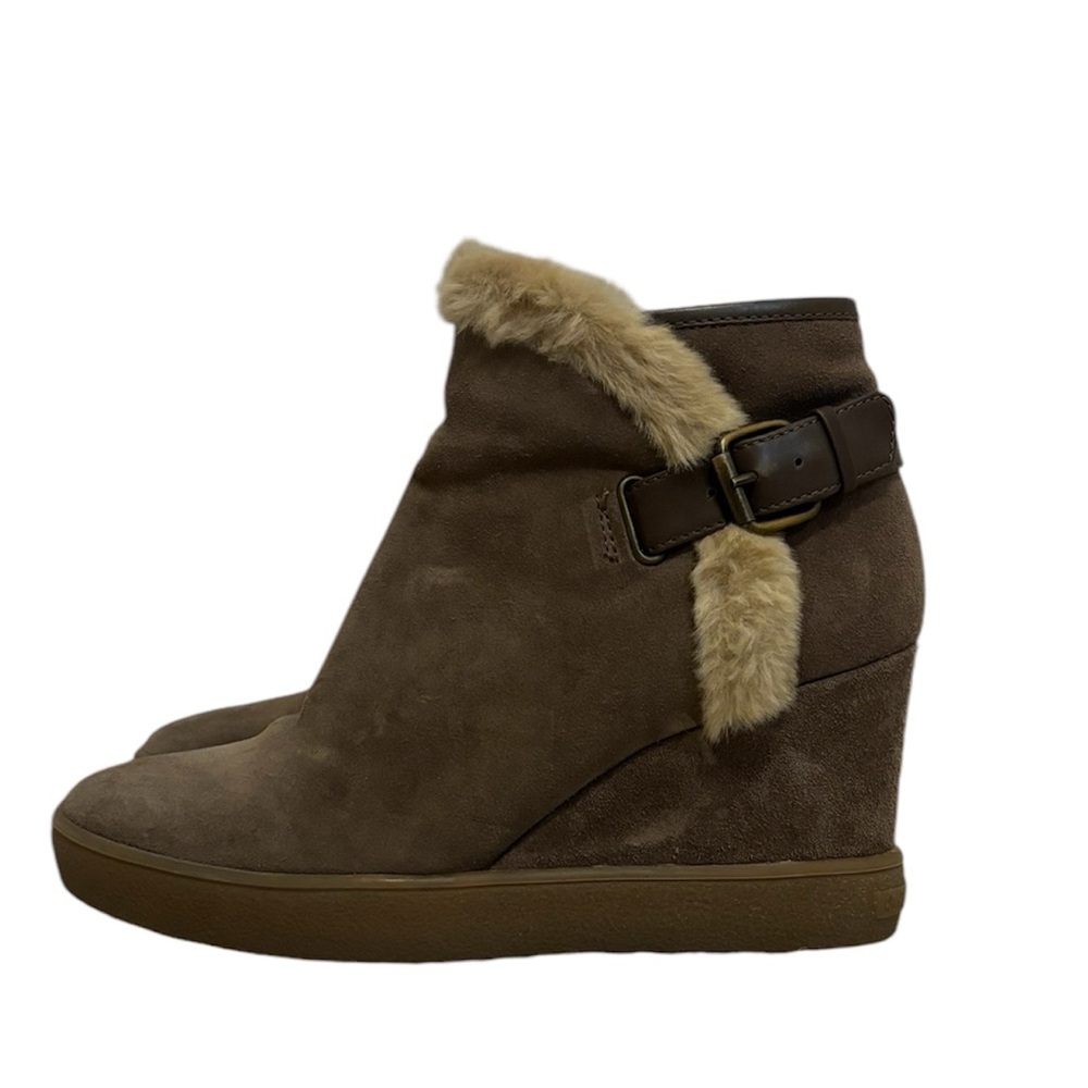 AQUATALIA Cameron Weatherproof Suede Taupe Tan Brown Wedge Bootie